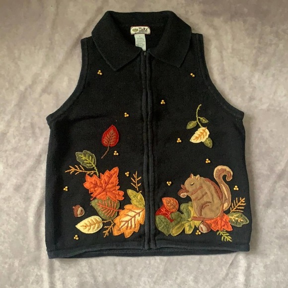 Tiara Sweaters Tiara International Vtg Black Fall Sweater Vest W
